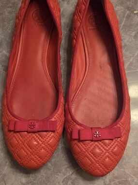 Tory Burch Red Quilted Bow Ballet Flats